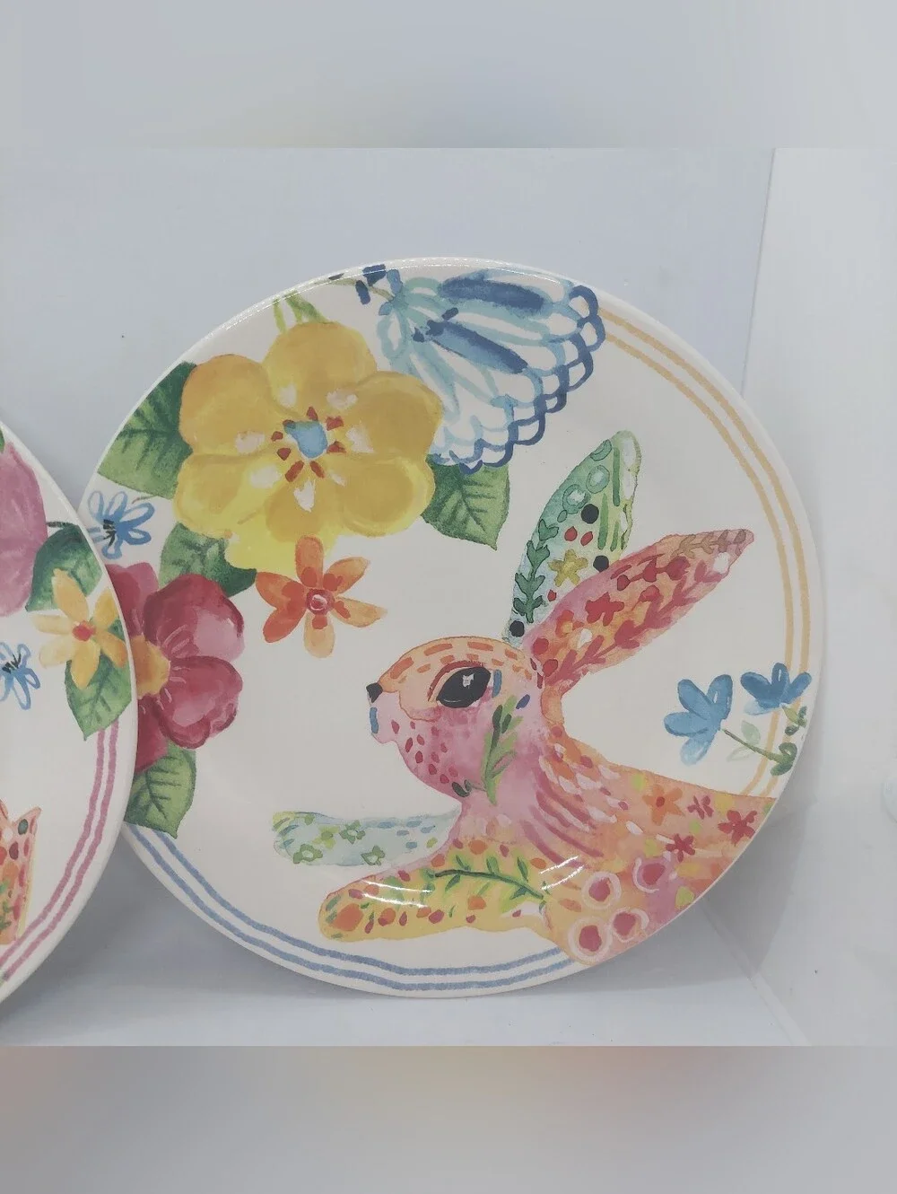 Pier 1 Imports Easter Spring Duck Bunny Floral Colorful Salad Plates 8.75